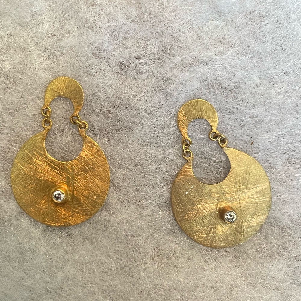Brushed Gold Teardrop Earrings with CZ